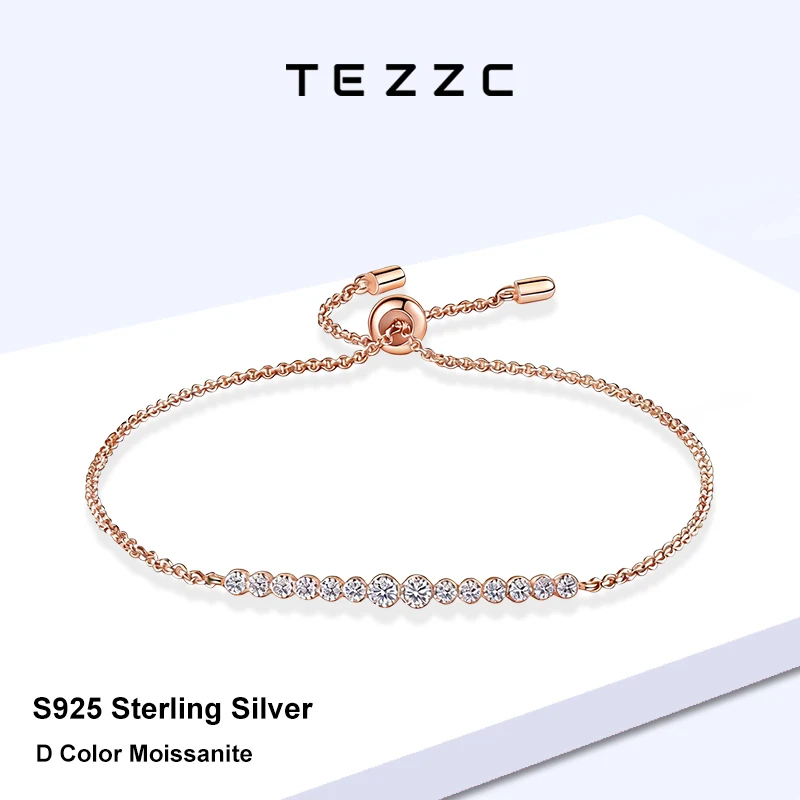 

Tezzc Full Moissanite Bracelets for Women Round Brilliant Cut Gemstone Bracelet 925 Silver With Gold Plated Fine Jewelry