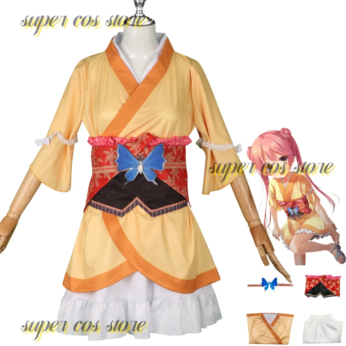 Anime Game Senren*Banka Kurama Koharu Cosplay Costume Japanese Yellow Kimono Skirt Lolita Woman Lovely Kawaii Halloween Suit