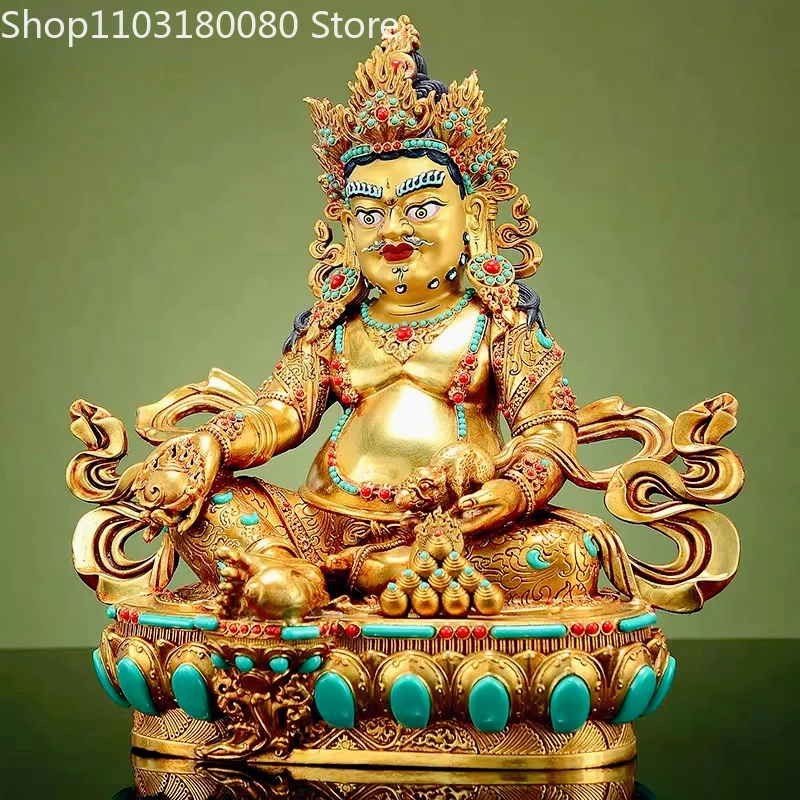Copper gilding Yellow Jambhala Buddha statue inlay God of wealth sculpture,46cm,31cm,21cm