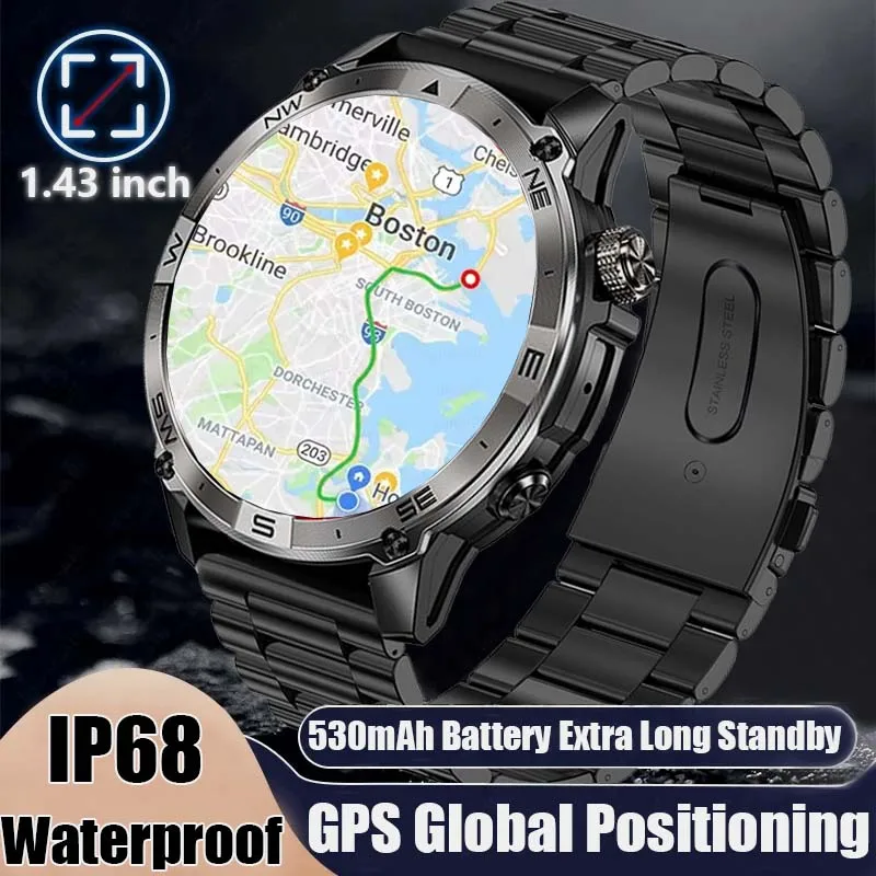 2024 New Outdoor GPS Men Smart Watch Compass Bluetooth Call Amoled Always Display IP68 Waterproof Sports Smart Watch For Huawei