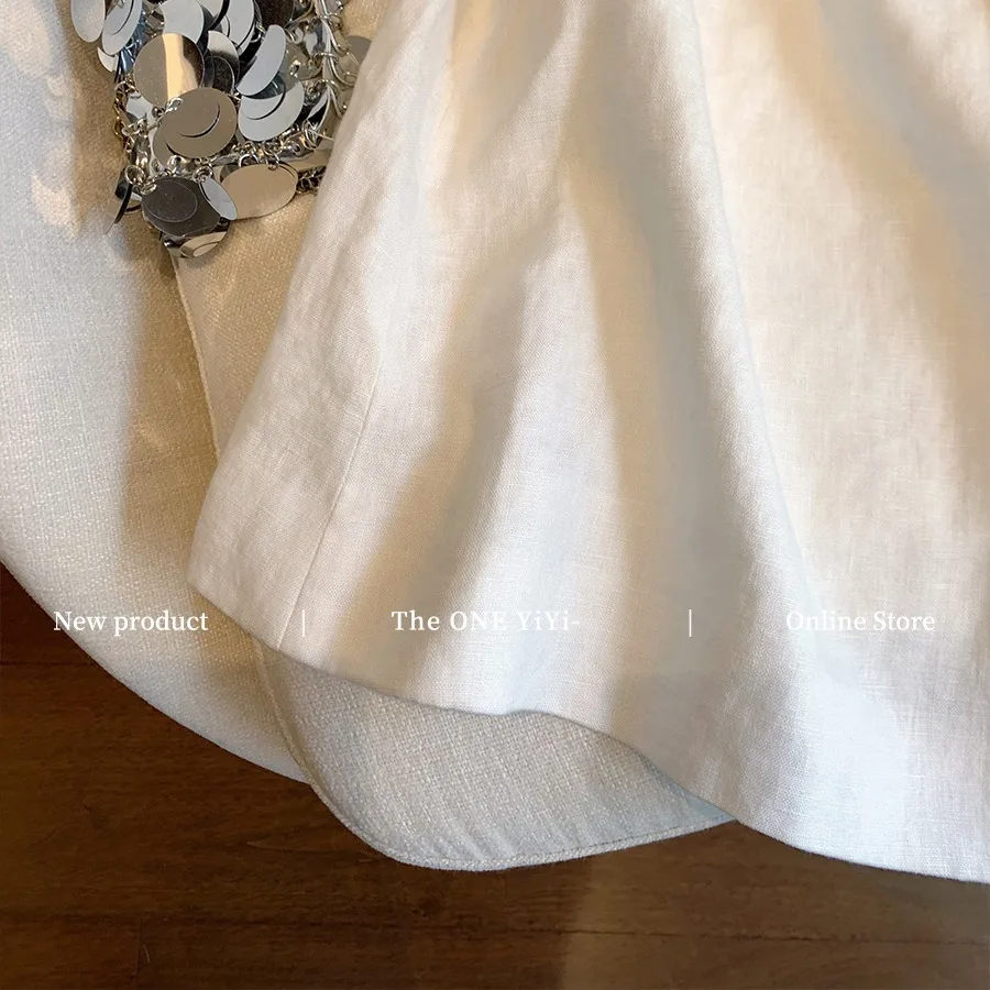 Summer Patchwork Cotton Linen Thin Tank Dress Women's High-End Sleeveless High Waist Casual Loose Short Dress N979