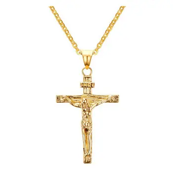 Fashion Crucifix Jesus Christ Men Jewelry Gold Brown Silver Color Metal Cross Pendant…