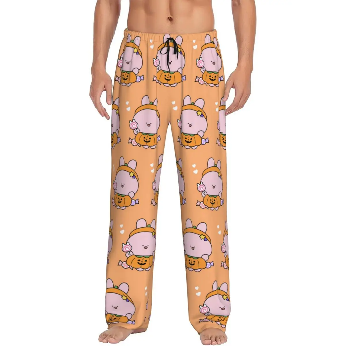 Custom Asamimichan Pajama Pants for Men Cute Rabbit Lounge Sleep Drawstring Sleepwear Bottoms with Pockets
