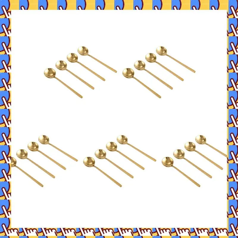 

A79I 20Pcs Round Shape Coffee Spoon Stainless Steel Mini Teaspoons Sugar Dessert Spoon Ice Cream Soup Spoon(Gold)