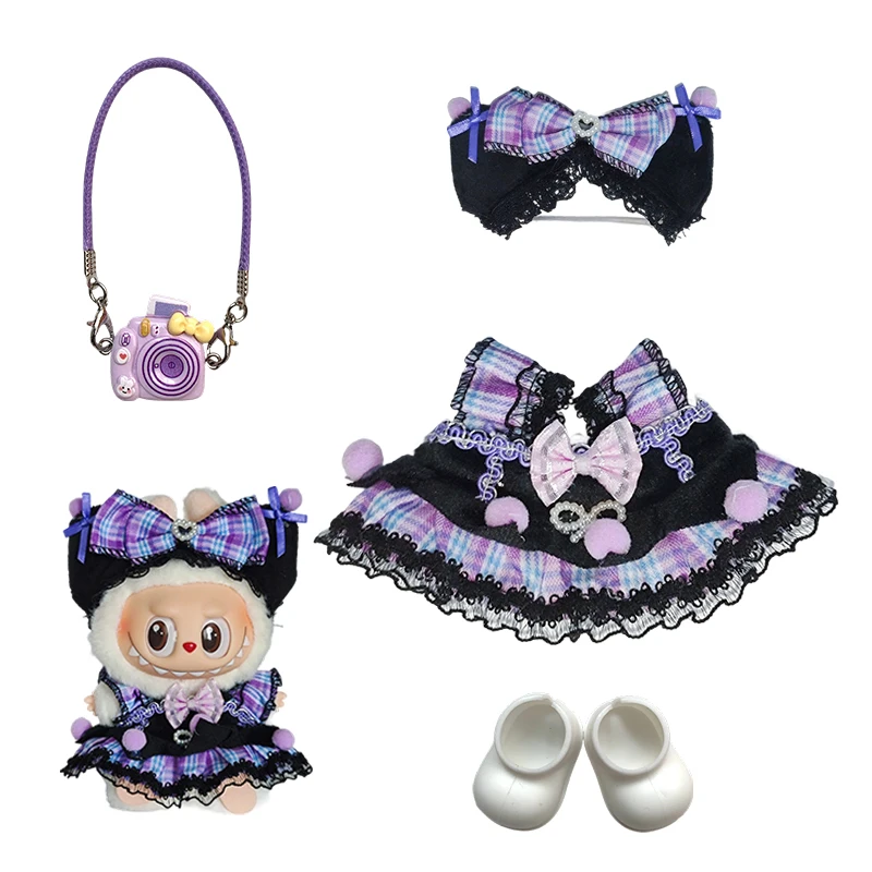 Per 17 cm Labubu V2 V1 Abito viola Vestiti per bambole Accessori per abiti Idol Abbigliamento per bambole per regalo per bambini Labubu Ropa