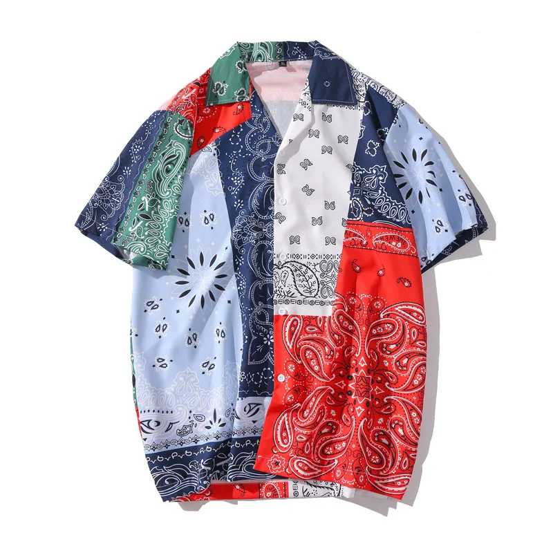 

Summer New Vintage Hawaii Short Sleeve Shirt Mens Casual Patchwork Beach Shirts Man Oversize Men Clothing Camisa Hawaiana Hombre