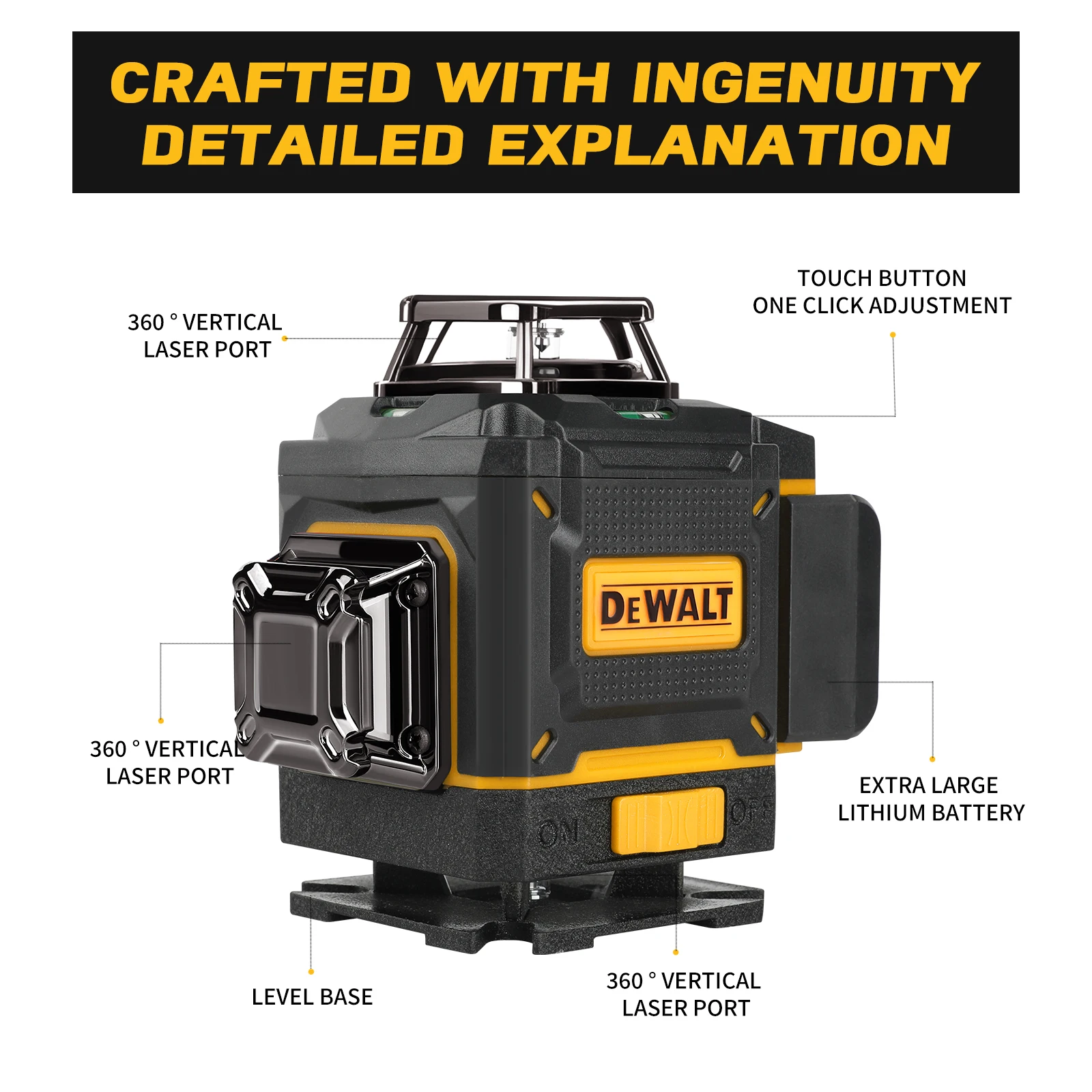 Dewalt 3 lados * linhas verticais de 360 graus 16 linhas (4D) medidor de nível a laser ao ar livre com função de linha cruzada vertical precisa