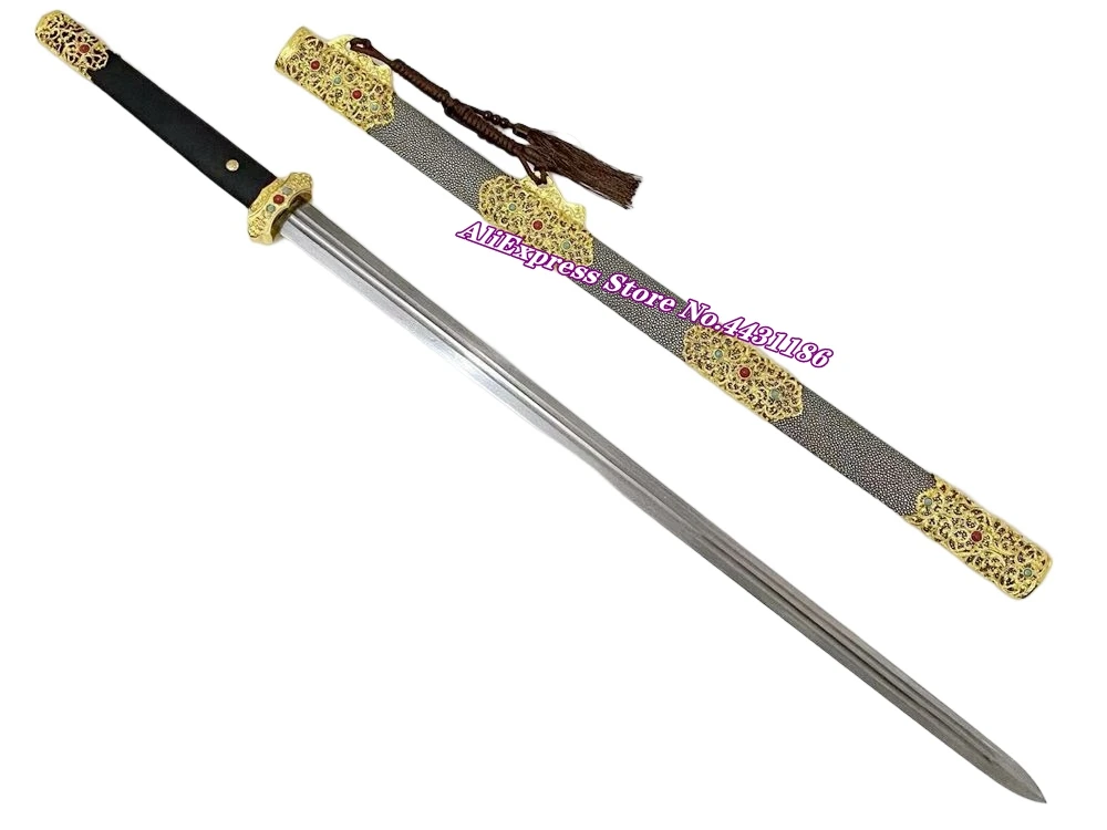 Handmade Chinese KungFu Functional Dao Sword Damascu Folded Steel Blade Full Tang China WuShu TaiChi Double Edge Battle Jian view 4