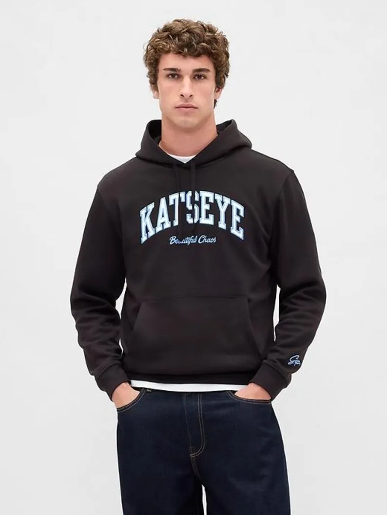 KATSEYE Unisex Varsity-Style Campus Hoodie: Light Gray Relaxed Fit with 
