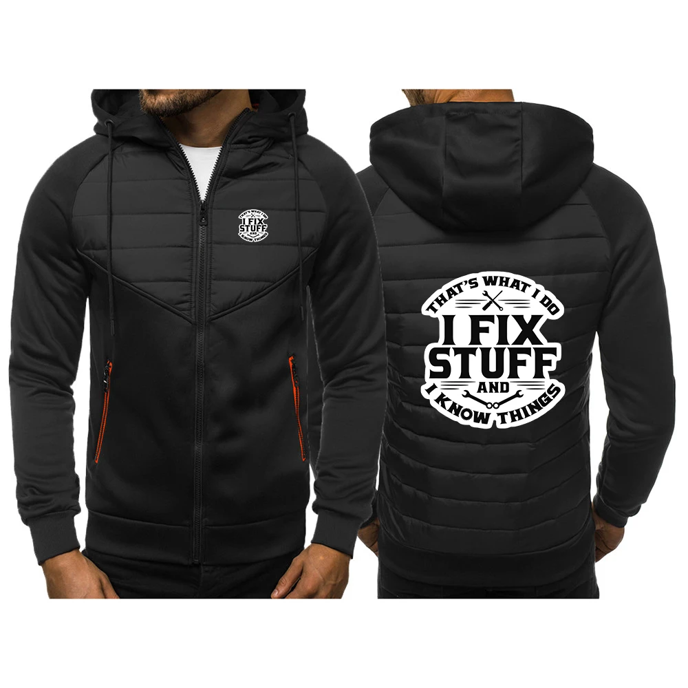 Mechanic I Fix Stuff and I Know Things Spring And Autumn 2025 Men's New Three-color Patchwork Hoodies Zipper Warm Coat
