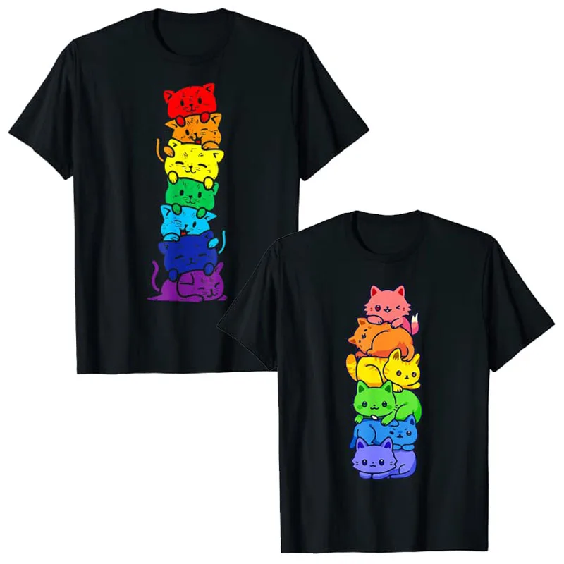 

Gay Pride Cat LGBT Cute Kawaii Cats Pile Anime Rainbow Flag T-Shirt Funny LGBTQ Cat Stack Ally Proud Kitty Graphic Tee Top Gifts