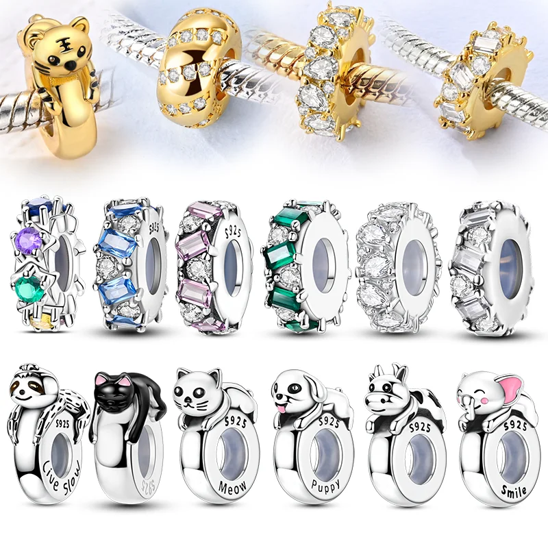 

925 Silver Charms Animals Silicone Spacer Stopper Clip Beads Fit Original Bracelet DIY Pendants Dangle Jewelry Gift For Woman
