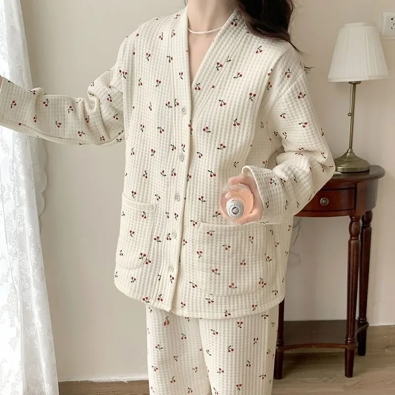 

2024 New Autumn Winter Air Cotton Nursing Clothes Spring Postpartum Loungewear Pregnant Women's Pajamas V-neck Loose Homewear