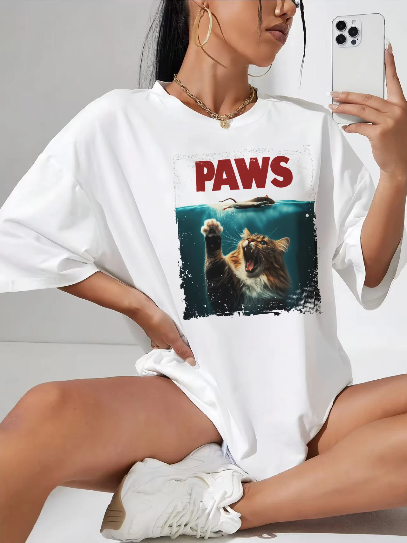 

PAWS FN Белая футболка для беременных с напуском и круглым вырезом из мягкой легкой ткани, дополнительная длина