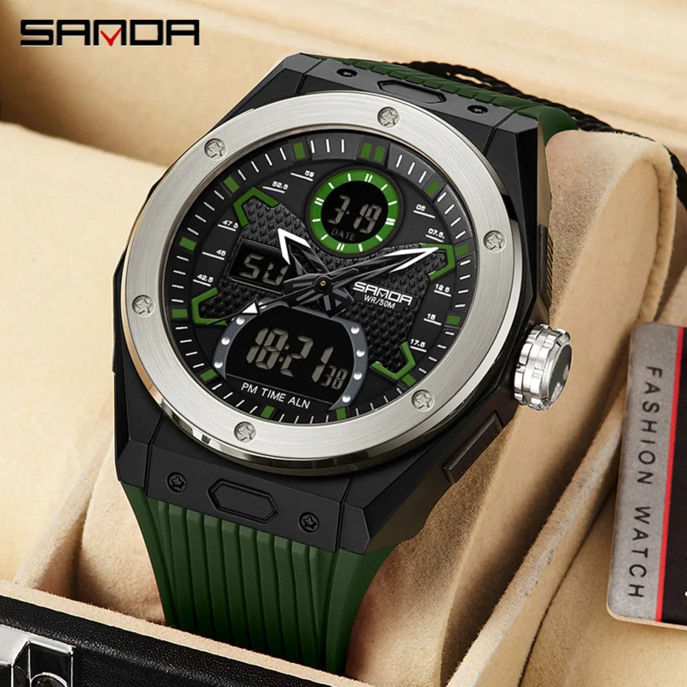 

SANDA Top Outdoor Sports Men's Watches Dual-Display Quartz LED Digital Waterproof Chronograph Electronic Men Watch