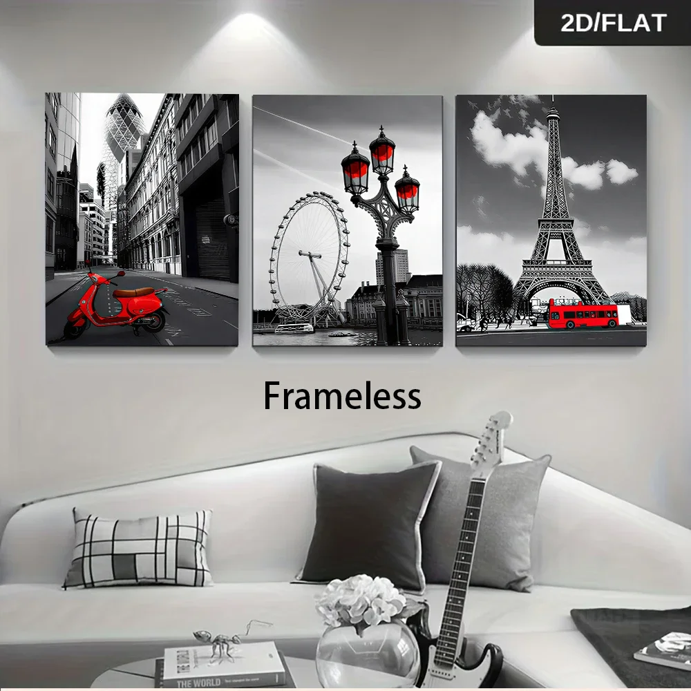 Multiple sizes 3pcs frameless Canvas Painting1 Set Modern Min City Landscape triptych frameless Wall Art for Living Room Sofa Ba