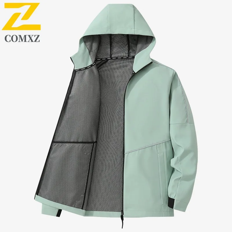 COMXZ Spring Autumn Comfortable Breathable Fashion All-Match Couple Windproof Waterproof Hooded Jacket lightweight windbreaker