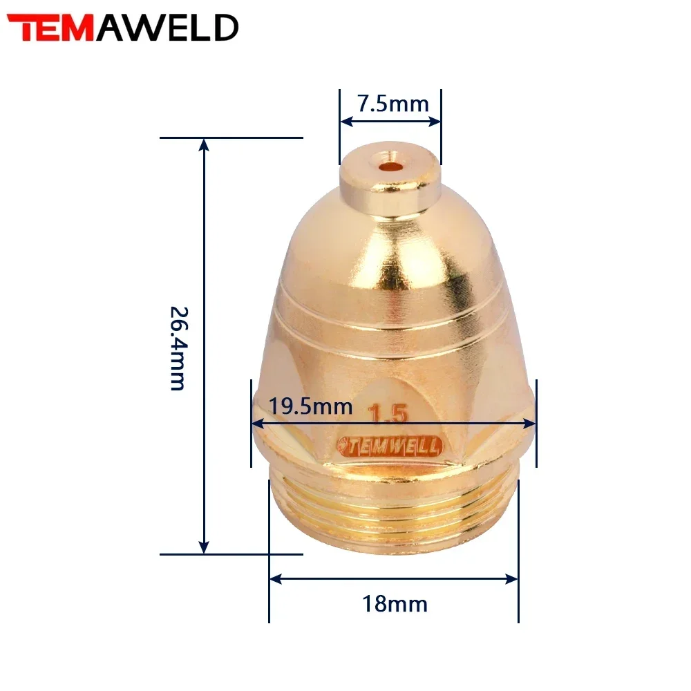 20 Stück P80 Plasmaelektrode Golden 1.1/1.3/1.5/1.7 mm Düse 60 A 80 A 100 A P80 CNC-Velektrode Plasmaschneider Brennerzubehör