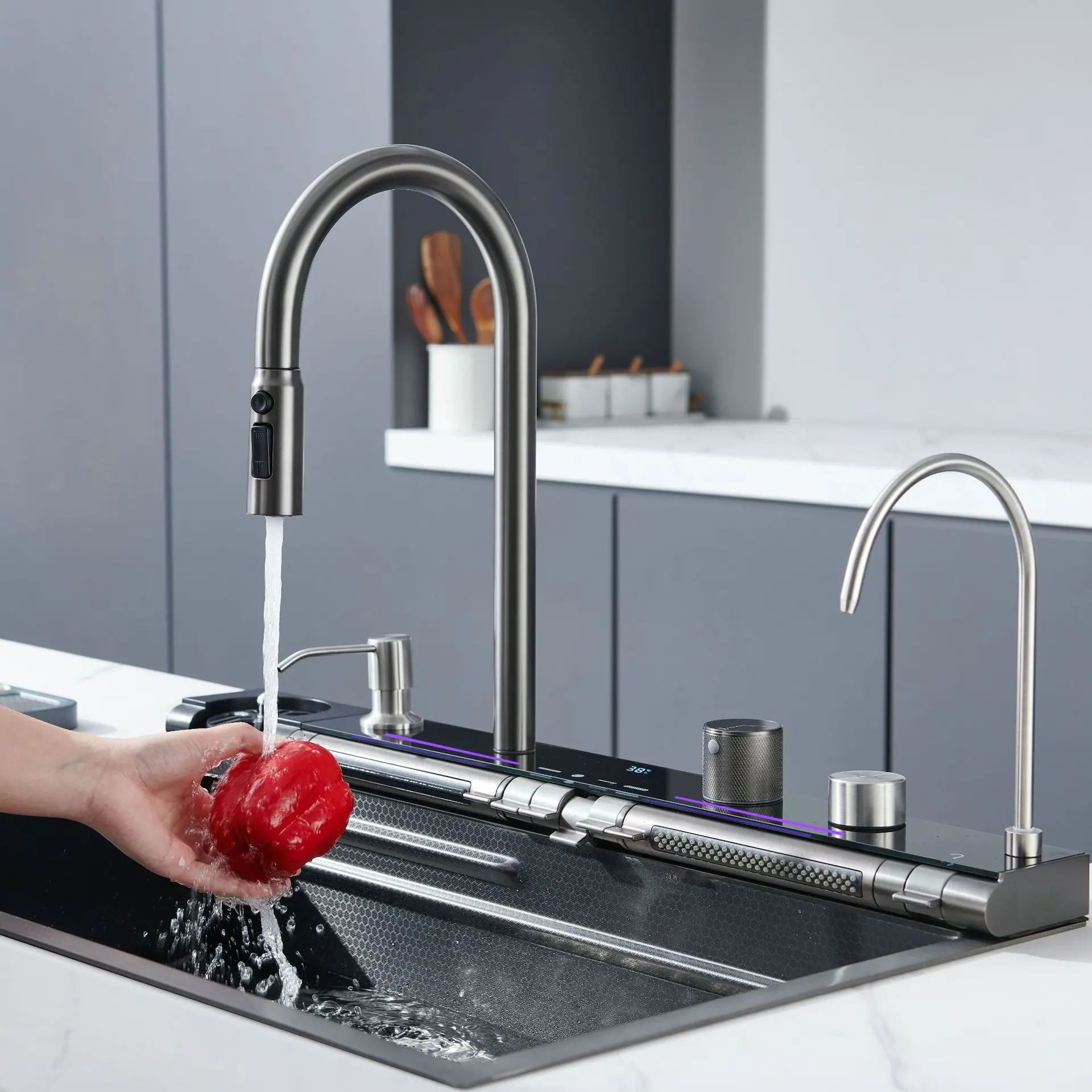 Stainless Steel Sink Kitchen Sink Feiyu Waterfall Faucet Large Single Sink Vegetable Basin