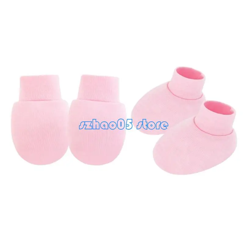 

85LE 4 Set Anti Scratch Baby Mittens And Socks Cotton Breathable Design Mitts Footies