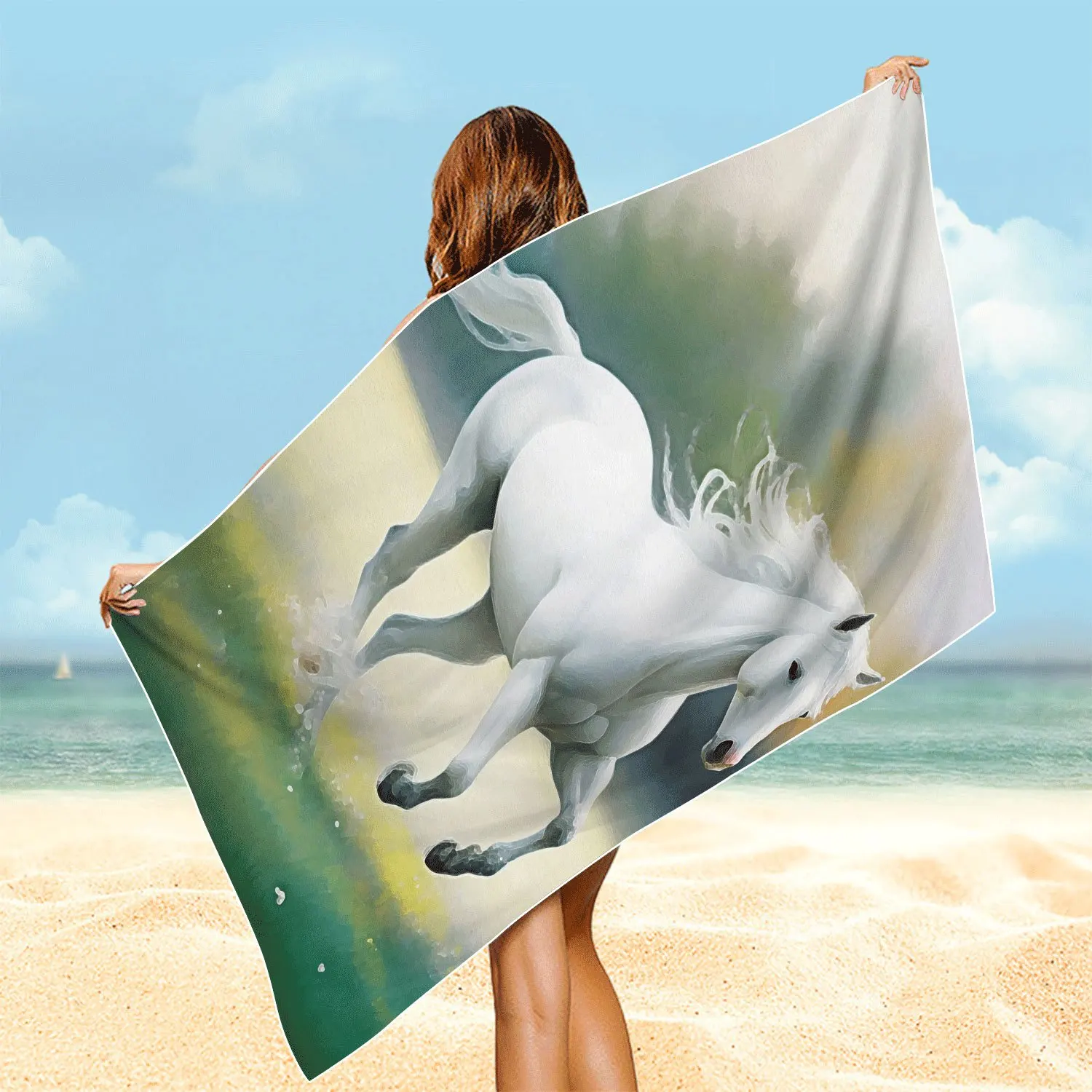 Galloping White Horse Beach Towel Patterned Sunscreen And Windproof Suitable For Swimming Pool Camping Travel Blanket