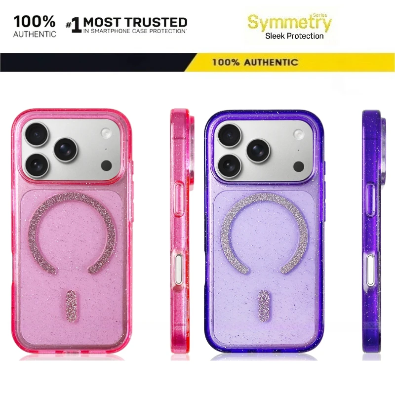 Robuste Transparente Glitzer Symmetry+ Hülle für MagSafe für iPhone 17 16 Pro Max Offizielle Magnetische Kabellose Ladehülle Ott-Box Funda – Detail 2