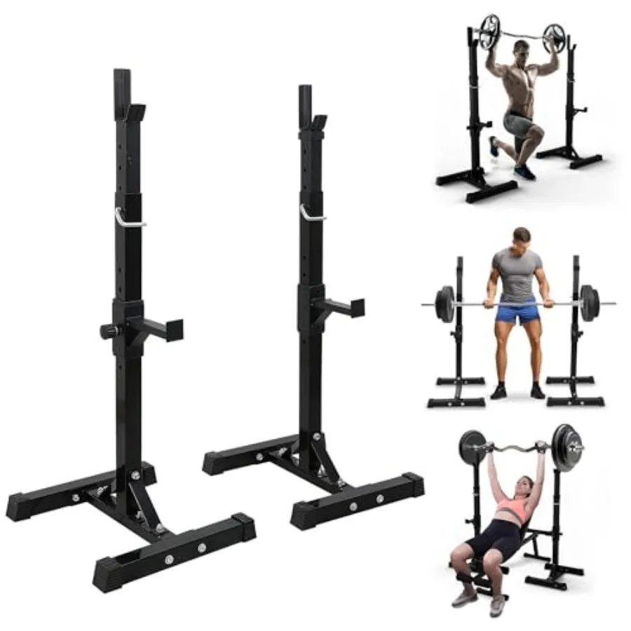 JupiterForce Verstellbares Kniebeugen-Rack 40''-66'' Stahl Heimfitness-Hantelbank Schwarz 550lbs Maximale Belastung Tragbares Langhantel- und Kurzhantel-Rack