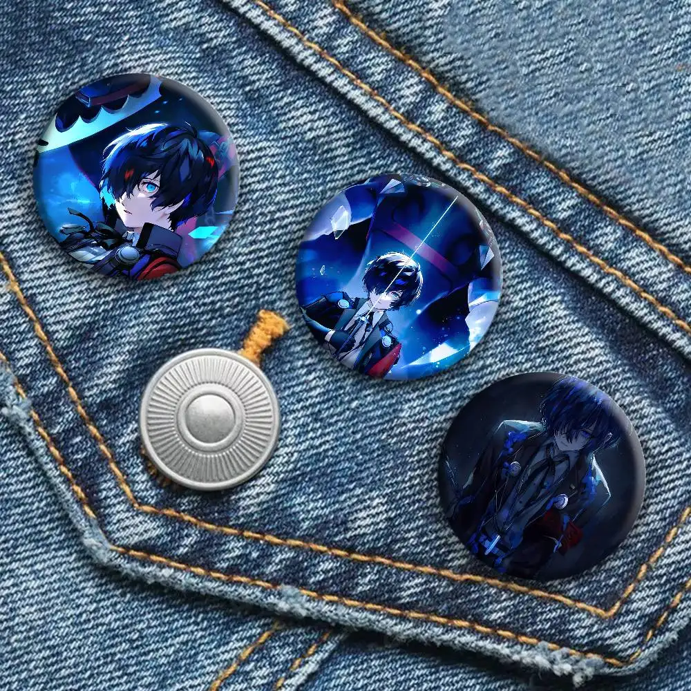 Anime Game Characters P3 Y-Yuuki M-Makoto Badges Round Cosplay Pin Bag Decor Fans Collect Friends Gifts Brooch