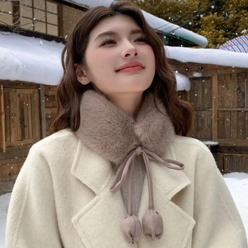 

Scarf French Style Ins Cute Fluffy Bow Knitted Thin Scarf Women Winter Versatile Warm Soft Neck Warmer Kawaii Fashion Trendy New