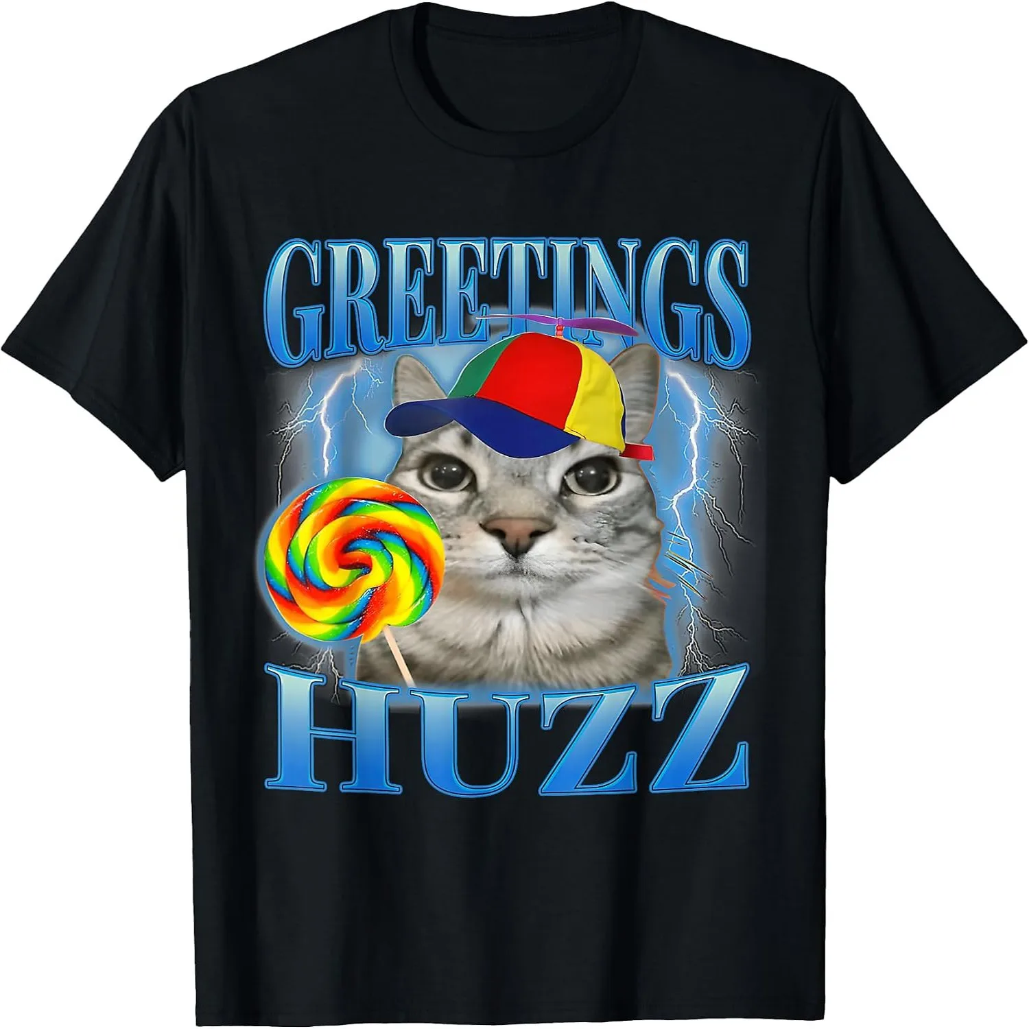 Lollipop Cat Meme Greetings Huzz Funny Silly Cats Humor T-Shirt