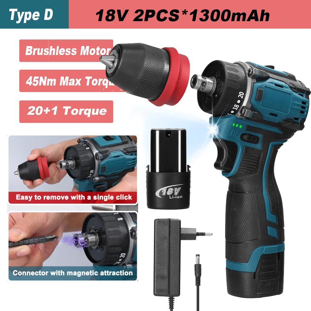16,8 V/18 V 2 IN 1 Bürstenlosen Schraubendreher Lithium-Bohrmaschine Elektrowerkzeug Bürstenlosen Motor Praktische Schraubendreher Reparaturset
