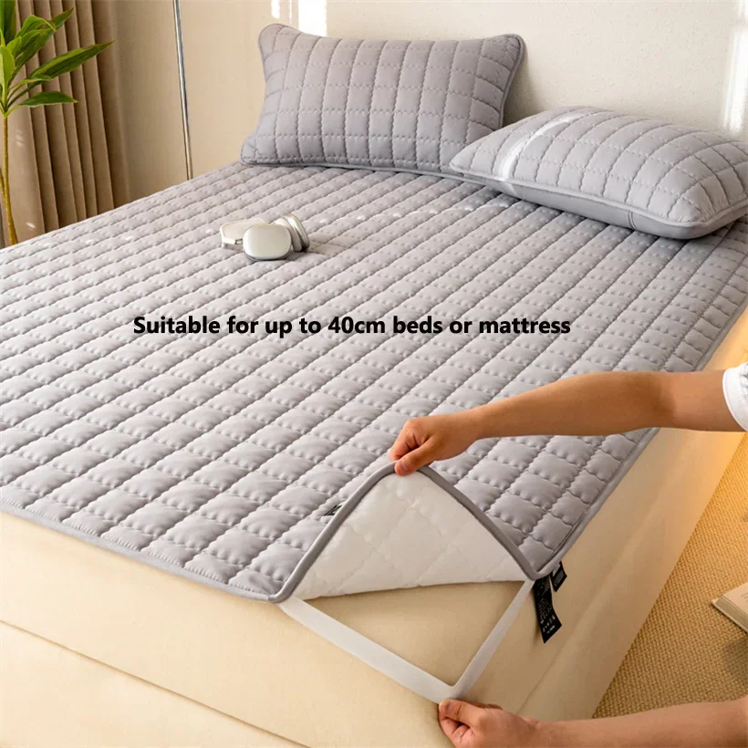 Quilted Waterproof Mattress Protector Breathable Noiseless Tatami Style Anti-Slip Mattress Topper Soft Bed Cover Bedding