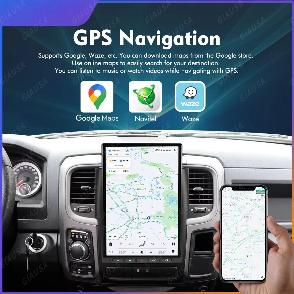 14.5 "شاشة عمودية 8 + 256G Android14 راديو السيارة ل دودج RAM1500 RAM 1500 2500 3500 2012-2018 مشغل ستيريو autoradio لتحديد المواقع نافي