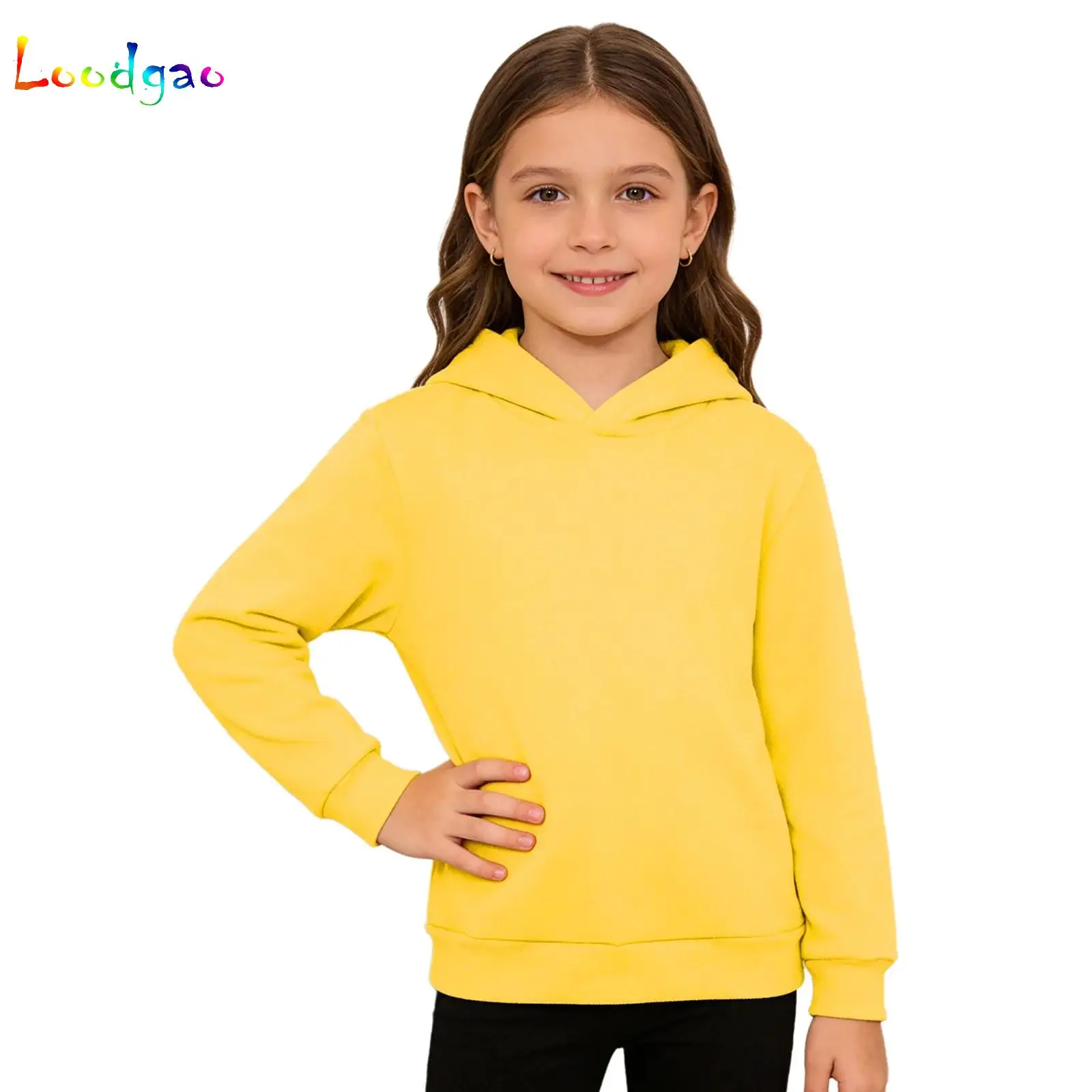 

Children's Hooded Sweatshirt Warm Fleece-Lined Solid Color Casual And Stylish Sweatshirt for School Weekend Casual Outing