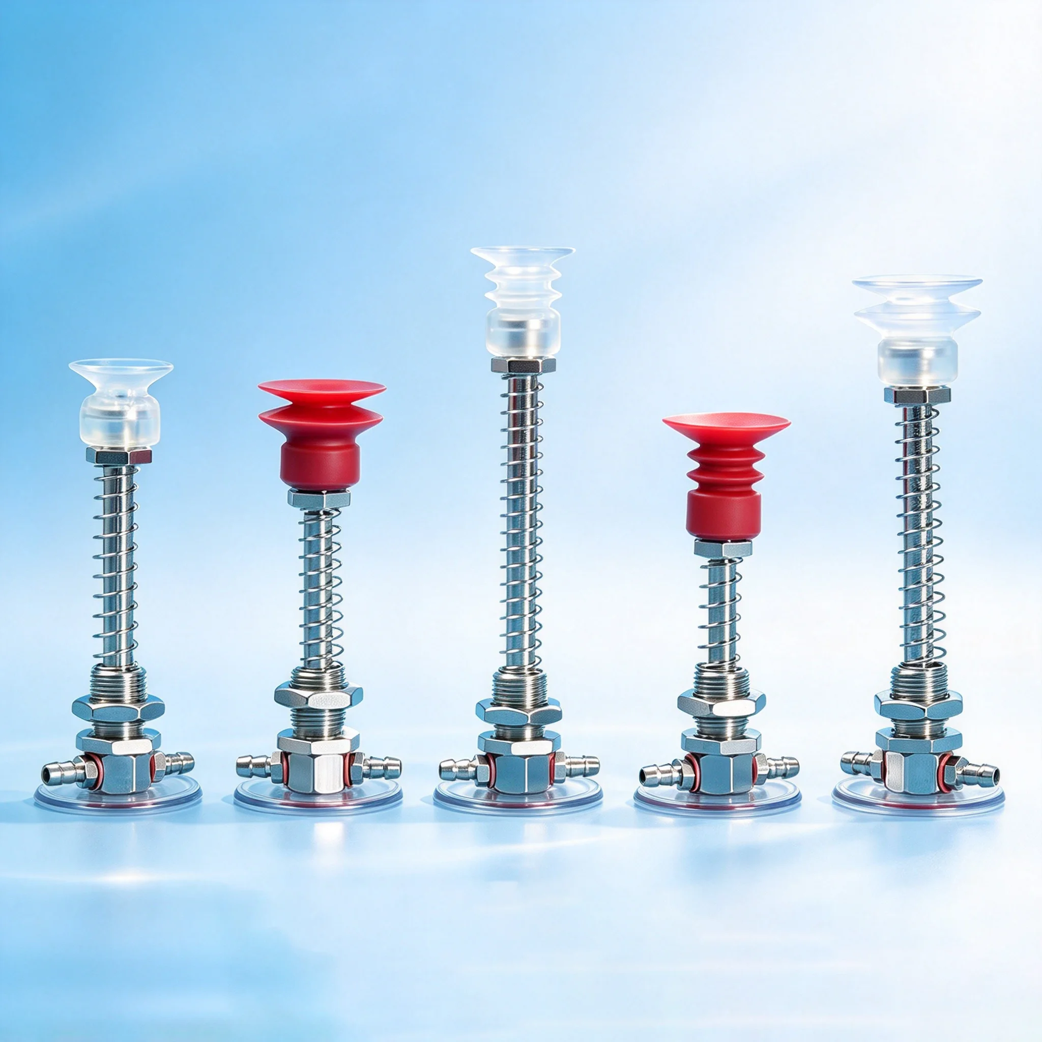 T-Shaped External Spring Buffer Hardware Sucker Rod M12/M10 Teeth for Automation Robot Industrial Vacuum Small Head Suction Cups