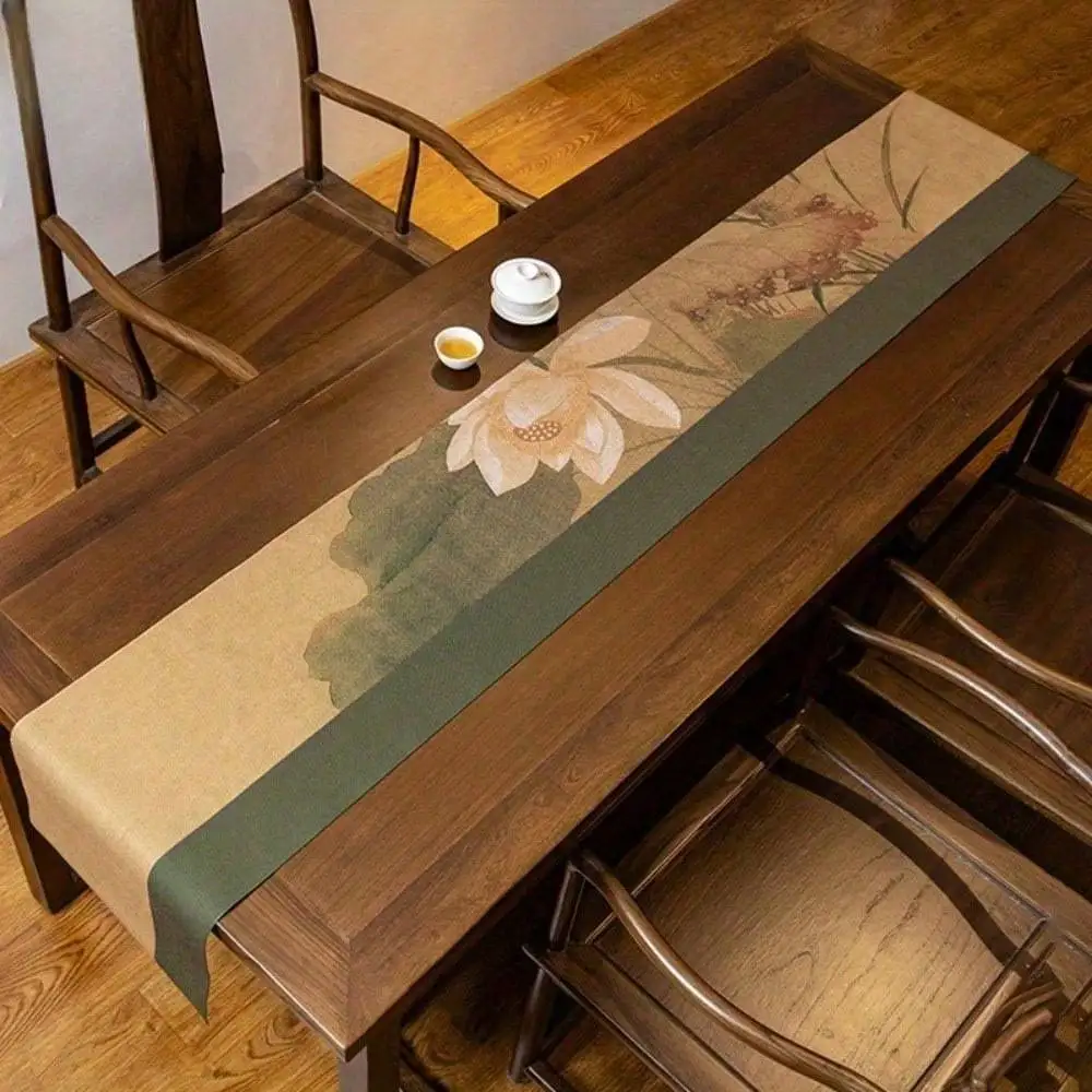 Traditional Lotus Pattern Table Runner 2D Flat Print Elegant Home Decor Dining Table Tea Table Runner Charming Functional Serene