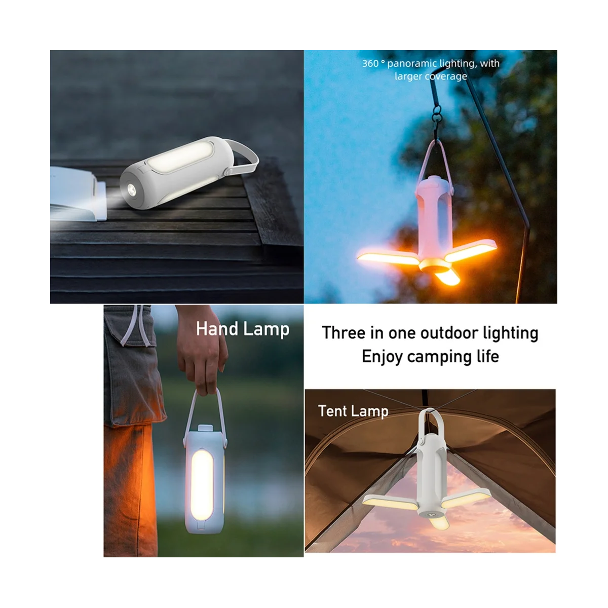 USB Portable Camping Light Folding Camping Lamp Stepless Dimming LED Lamp for Hiking Fishing Emergency Lighting A