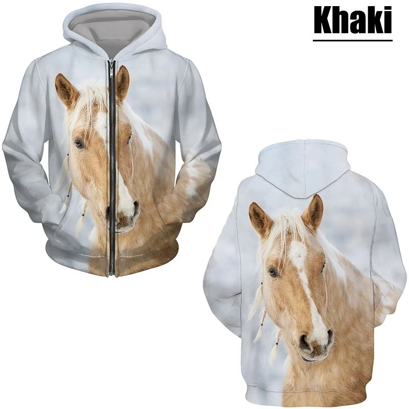 Horse Animal 3D Printed Zipper Hoodies Men Women Fashion Casual Hooded Sweatshirts Oversized Hoodie Tracksuits Coat Man Clothing
