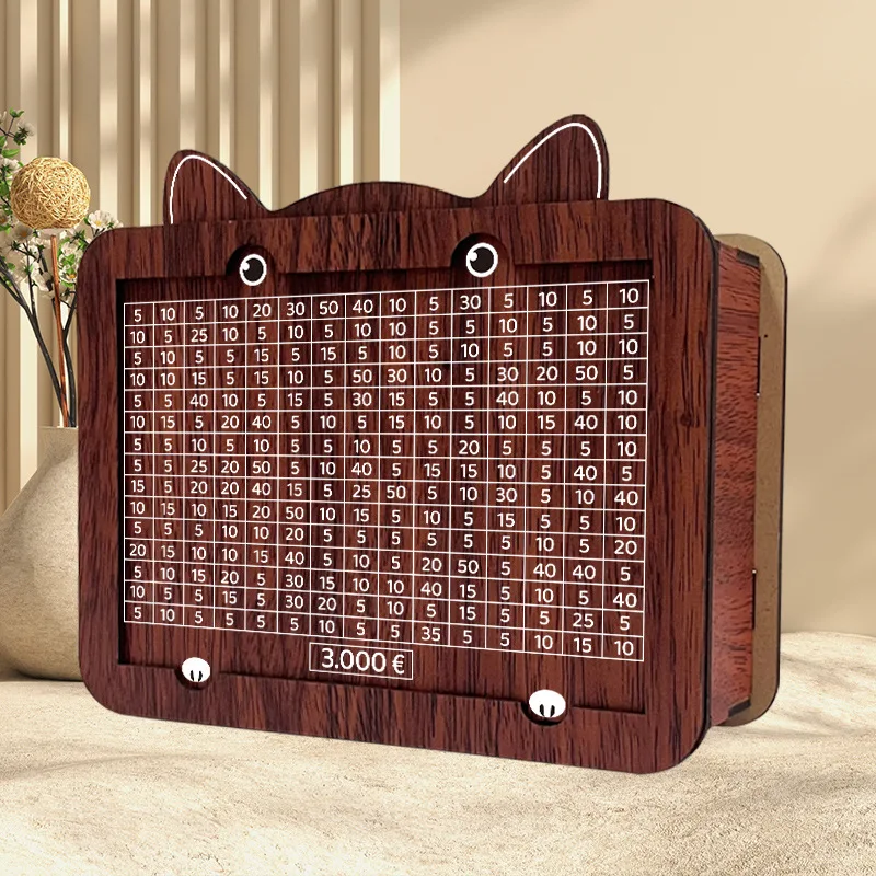 Rustic Penny Bank with Goal Tracker, Softwood Money Saving Box for Home Office Decor, Counting Practice, and Budget Planning