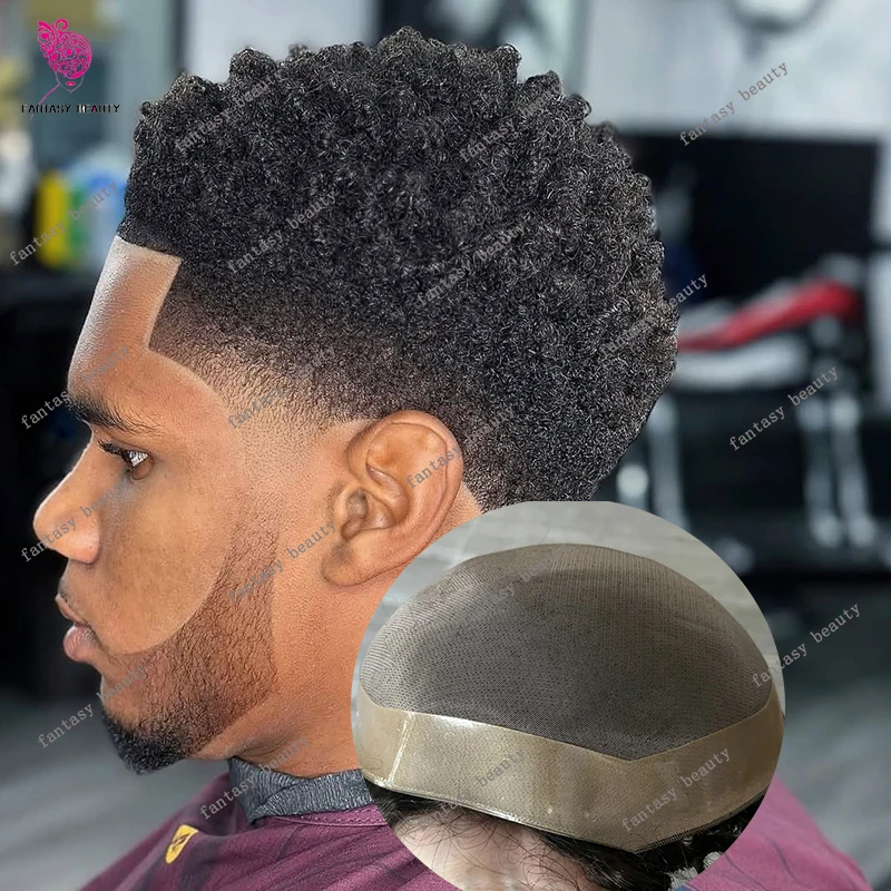 4 مللي متر 6 مللي متر ضيق مجعد شعري طبيعي الأفرو الأسود تصفيفة الشعر سوبر دائم غرامة أحادية NPU رجل قطع الشعر المستعار الرجال غير قابلة للاكتشاف