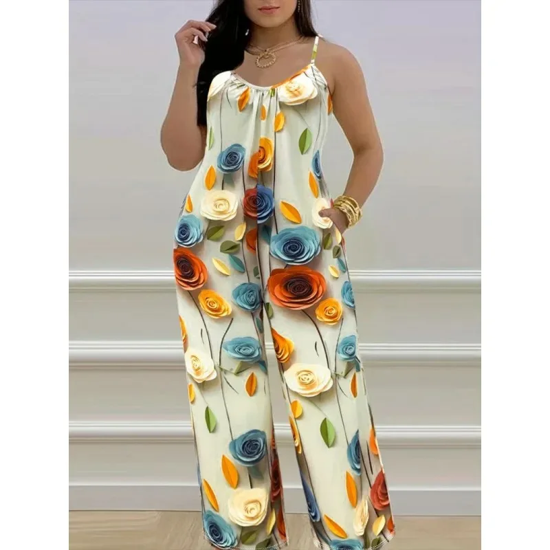 

Sleeveless Summer Fashion Women Clothing Jumpsuit Dungarees Backless Loose Overall Casual Bib Floral Print Ladies Clothing
