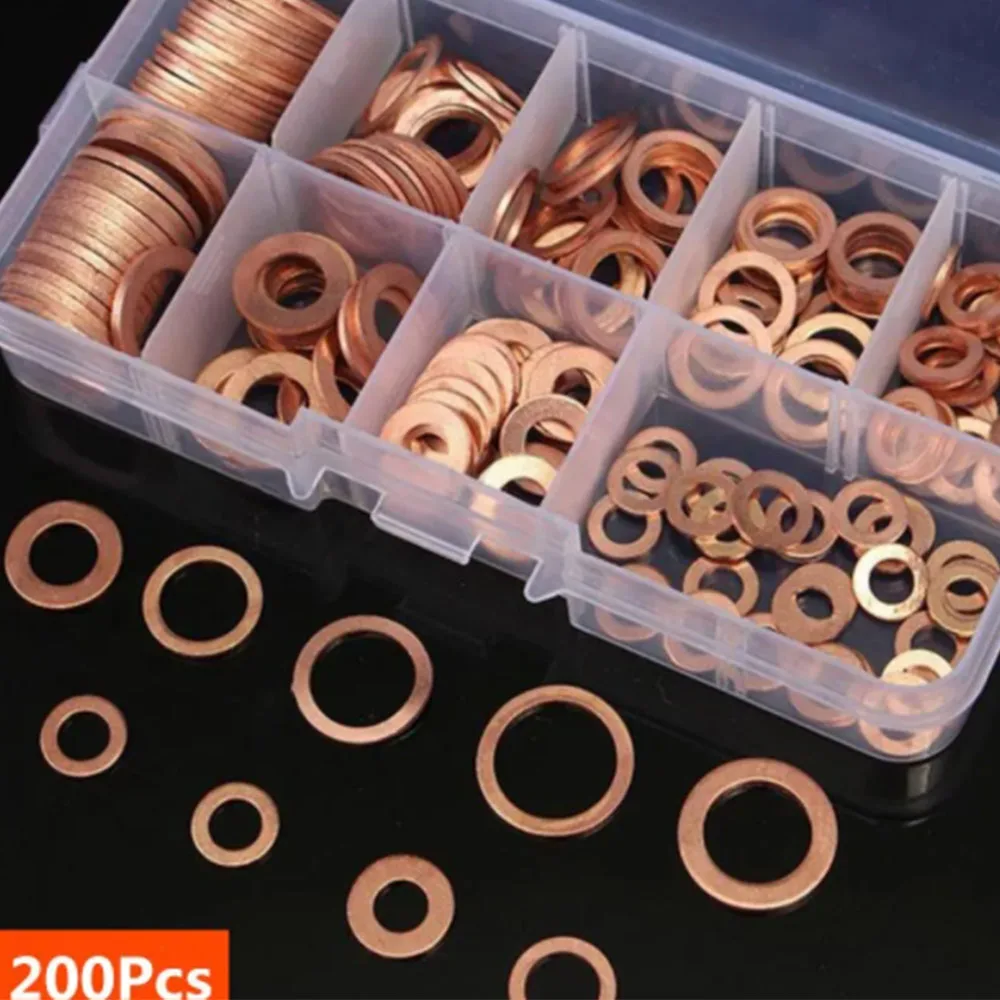Copper Washer Gasket Nut and Bolt Set Flat Ring Seal Assortment Kit with Box //M8/M10/M12/M14 for Sump Plugs