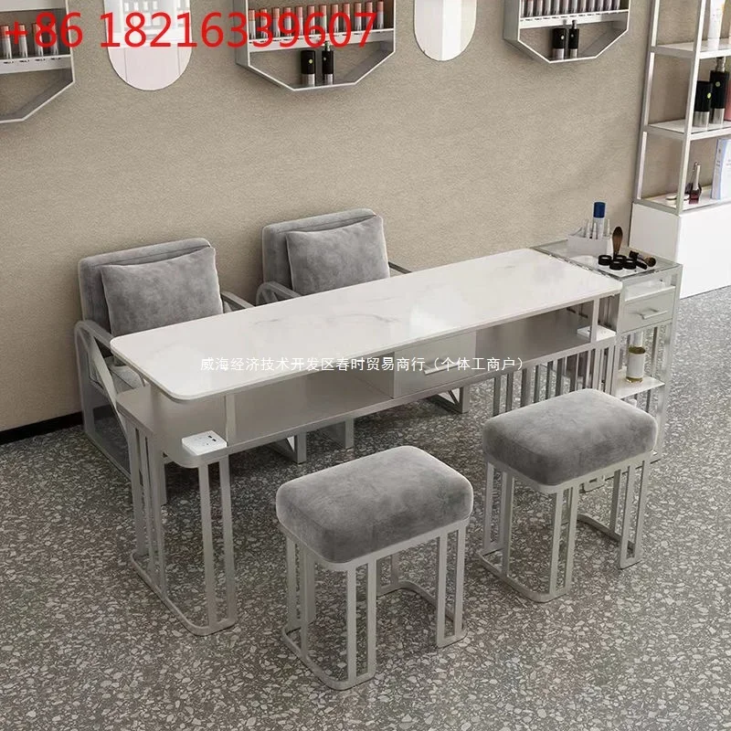 Nordic light luxury silver manicure table and chair set single double three multi-functional paint