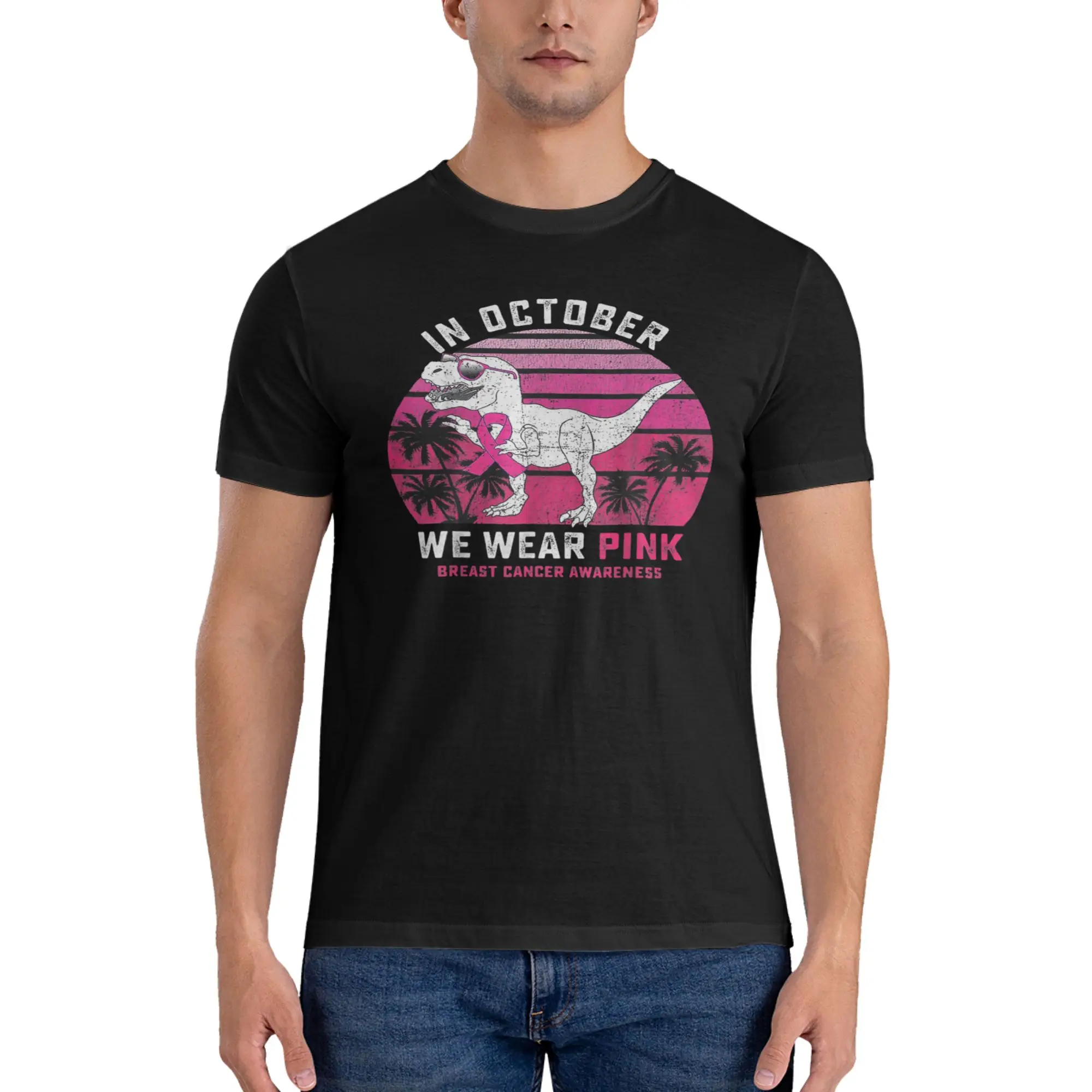 

In October We Wear Pink Breast Cancer Awareness T-Shirt for Men T Shirts Men's Short Sleeve Round Neck Summer Clothes Tops S-6XL