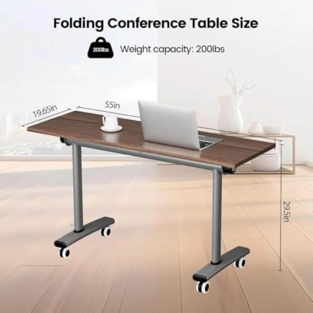 Ultra-Compact Folding Desk with Silent 360-Degree Braking Casters | Walnut-Finished Mobile Workstation for Flexible Learning Spa