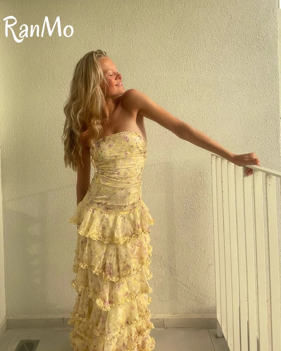 Ranmo 2025 Elegant Floral Strapless Evening Dress Saudi Arabic Floor-Length Layered Fascinating Prom Gown Customized Party Dress