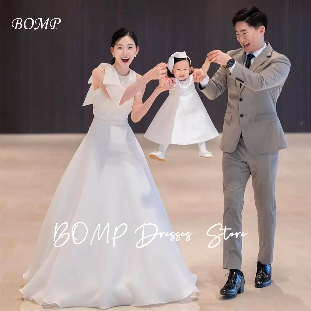 

BOMP Simple Off Shoulder Korea Ivory Mermaid Wedding Dresses 웨딩드레스 Satin Short Sleeves Customized Pretty Bride Party Gowns
