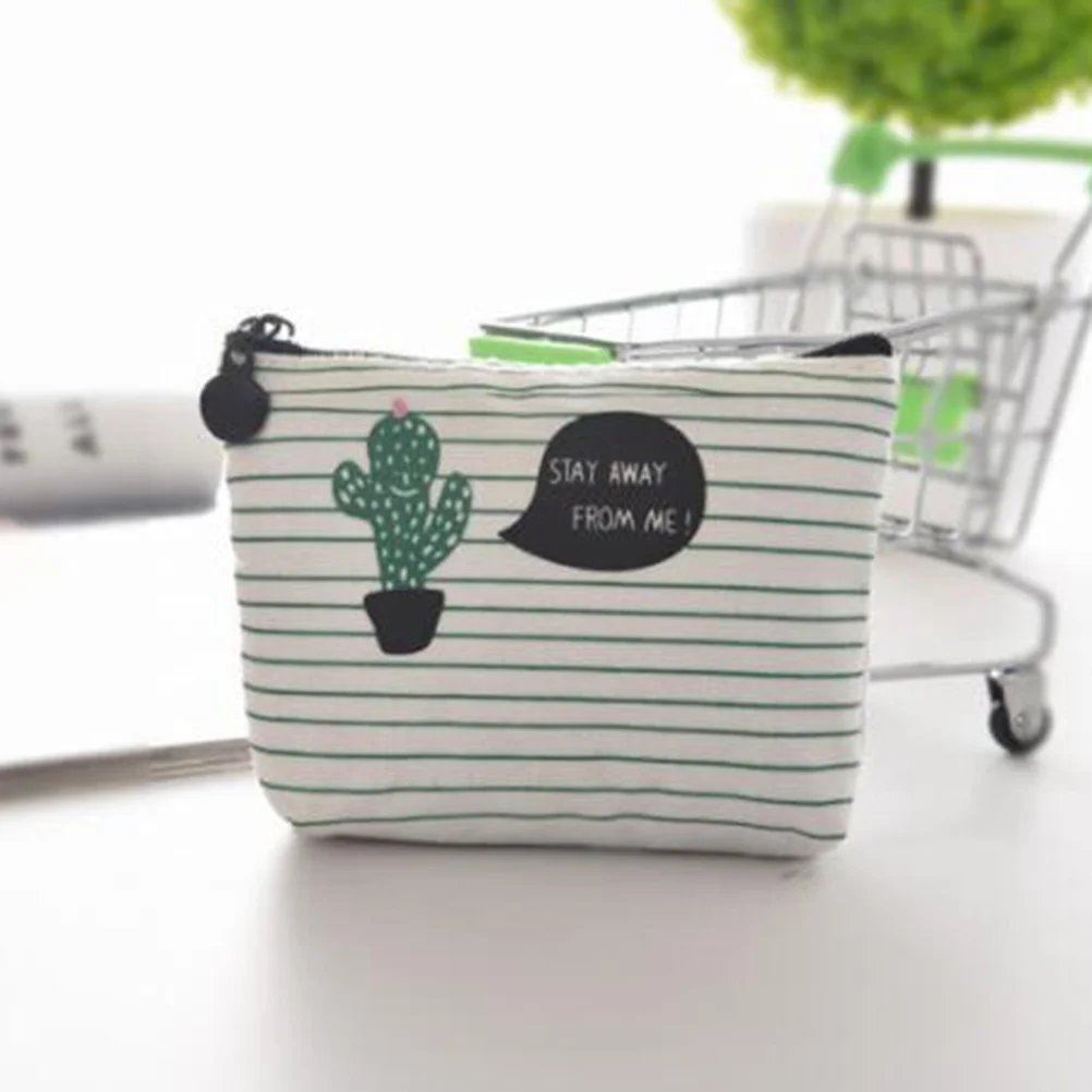 

4pcs Canvas Cactus Pencil Case Coin Purse Bag Mini Wallet Key Holder Student Organizer Small Storage Pouch For School