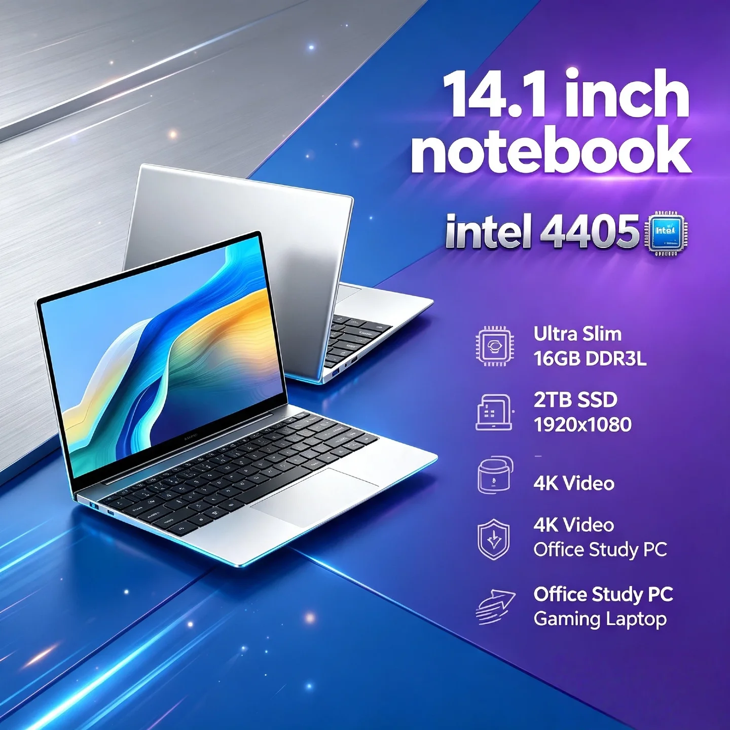 Ultra Slim 14.1 Inch Laptop Intel Pentium 4405U 2.1GHz 2C4T 16GB DDR4 2TB SSD 1920x1080 Office Study Gaming PC Ultra Pro