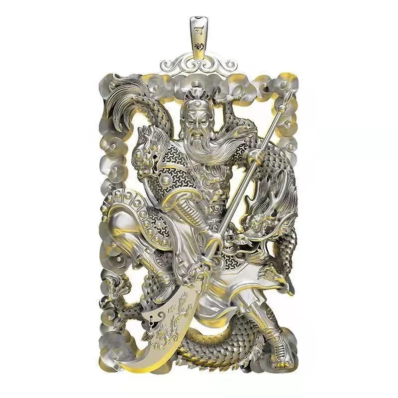 New Guochao retro Yi  Yuntian Guan Gong pendant men's Wu Cai God Guan Yu tag Men's silver Buddha necklace jewelry